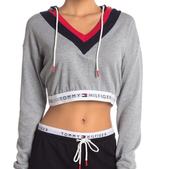 Tommy Hilfiger Tops - Tommy Hilfiger grey lounge cropped logo hoodie